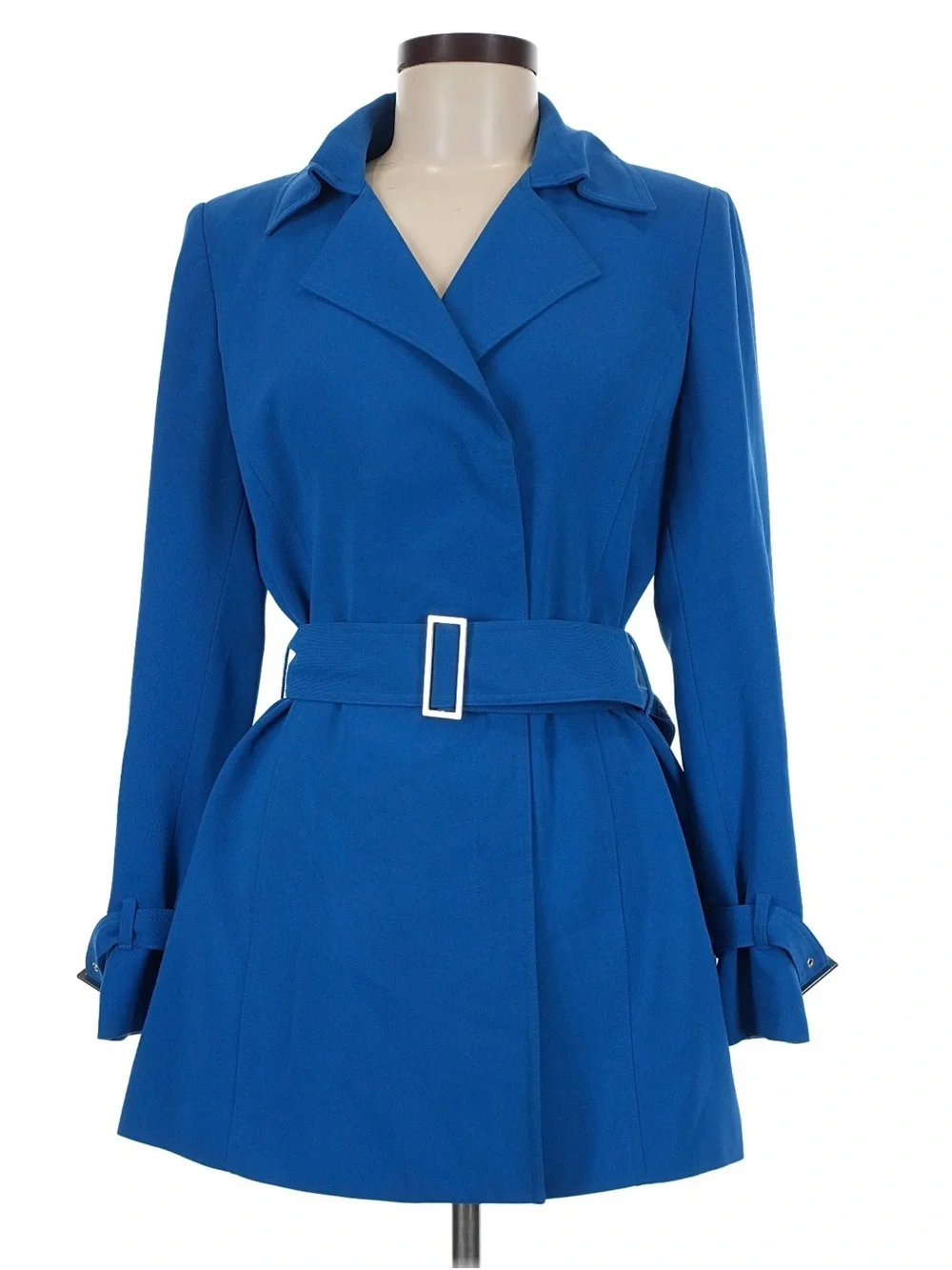 Anne Klein Cobalt Blue Belted Trench Jacket Silver Buckle | Size 8